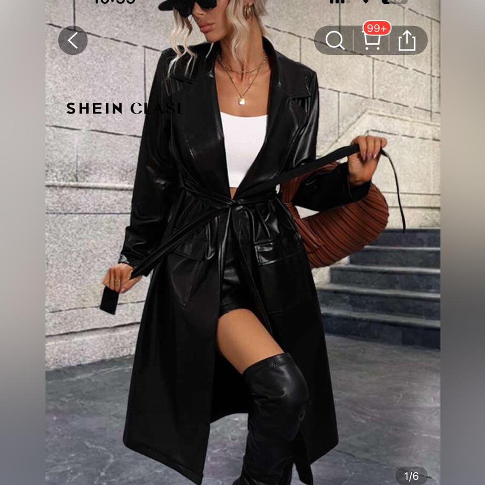 SHEIN Black Leather Jacket with Glossy Finish